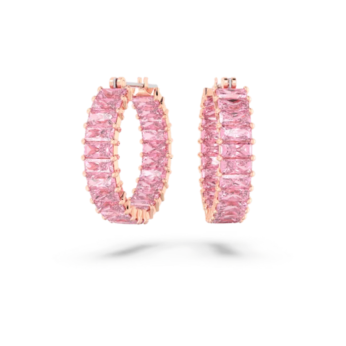 Swarovski Matrix Hoop Earrings Baguette cut Pink Rose goldtone plated Swarovski Earrings Swarovski Matrix Hoop Earrings Baguette cut Pink Rose goldtone plated Swarovski Earrings