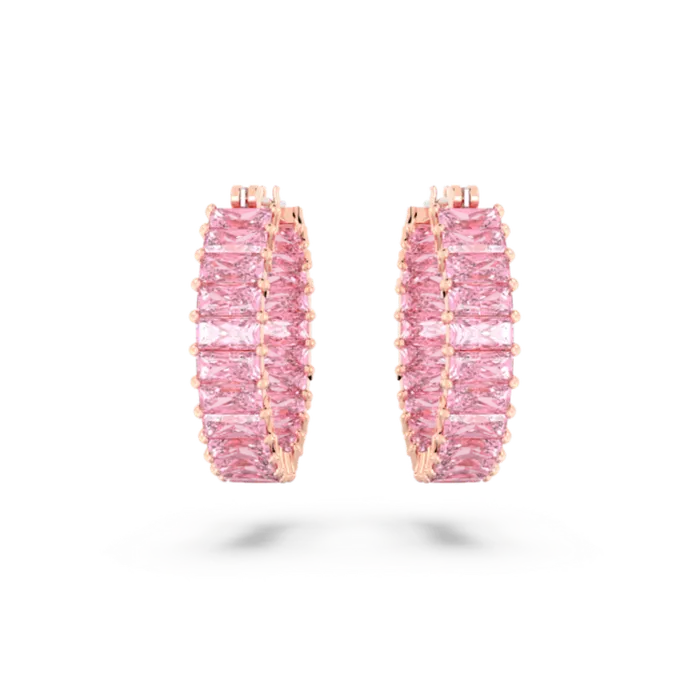 Swarovski Matrix Hoop Earrings Baguette cut Pink Rose goldtone plated Swarovski Earrings Swarovski Matrix Hoop Earrings Baguette cut Pink Rose goldtone plated Swarovski Earrings