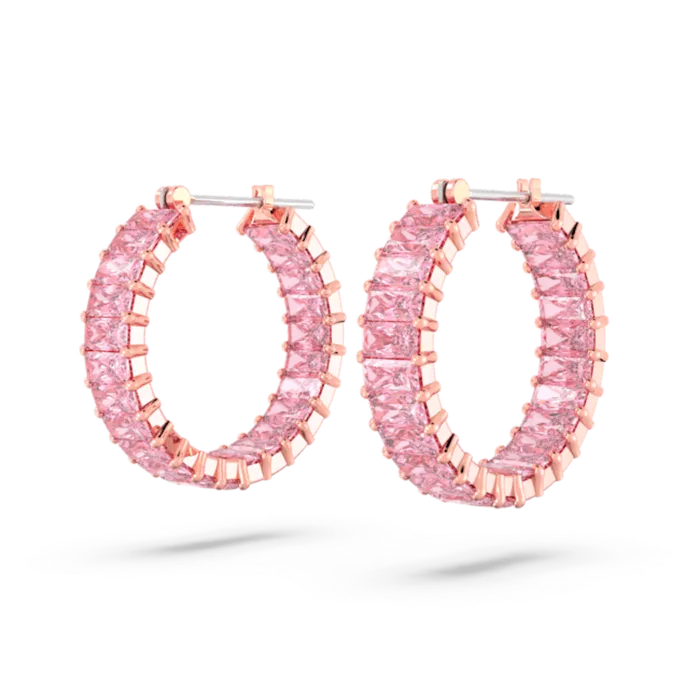 Swarovski Matrix Hoop Earrings Baguette cut Pink Rose goldtone plated Swarovski Earrings Swarovski Matrix Hoop Earrings Baguette cut Pink Rose goldtone plated Swarovski Earrings