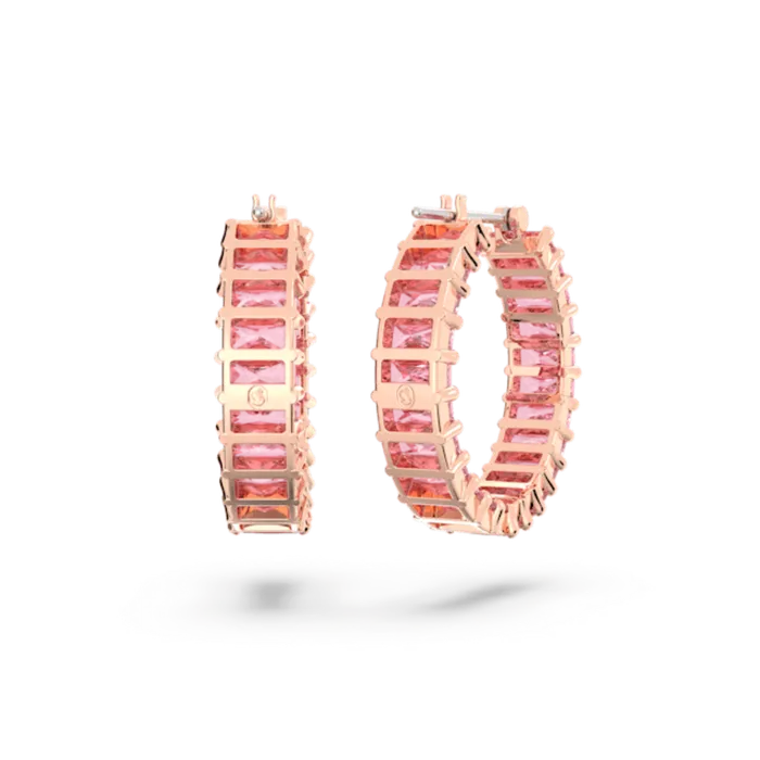 Swarovski Matrix Hoop Earrings Baguette cut Pink Rose goldtone plated Swarovski Earrings Swarovski Matrix Hoop Earrings Baguette cut Pink Rose goldtone plated Swarovski Earrings