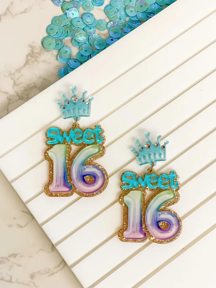 Sweet 16 Birthday Balloon Dangle Earrings Blue Purple Prep Obsessed RNK Earrings