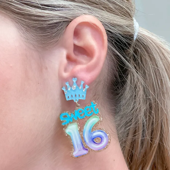 Sweet 16 Birthday Balloon Dangle Earrings Blue Purple Prep Obsessed RNK Earrings