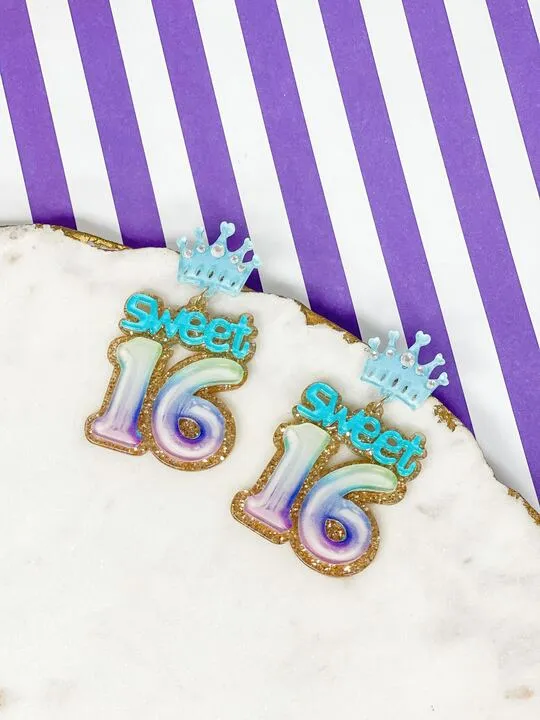 Sweet 16 Birthday Balloon Dangle Earrings Blue Purple Prep Obsessed RNK Earrings