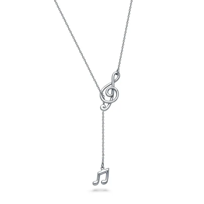 Treble Clef Music Note Lariat Necklace in Sterling Silver BERRICLE Necklaces