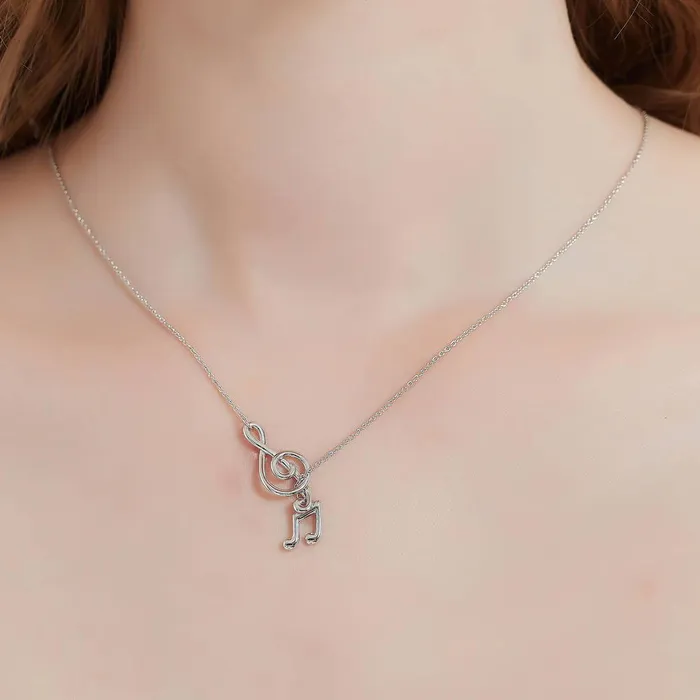 Treble Clef Music Note Lariat Necklace in Sterling Silver BERRICLE Necklaces