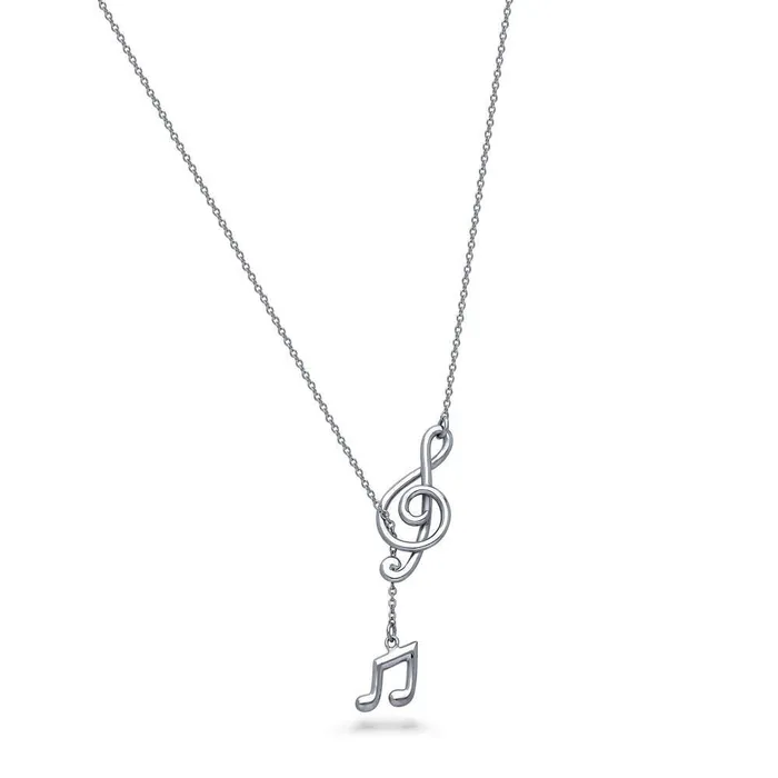 Treble Clef Music Note Lariat Necklace in Sterling Silver BERRICLE Necklaces