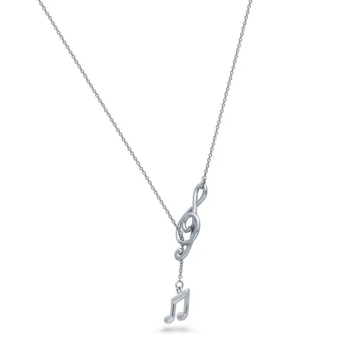Treble Clef Music Note Lariat Necklace in Sterling Silver BERRICLE Necklaces