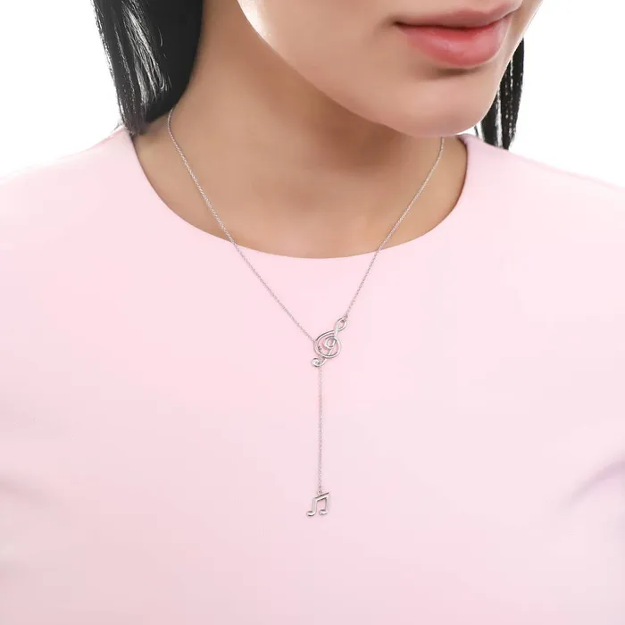 Treble Clef Music Note Lariat Necklace in Sterling Silver BERRICLE Necklaces