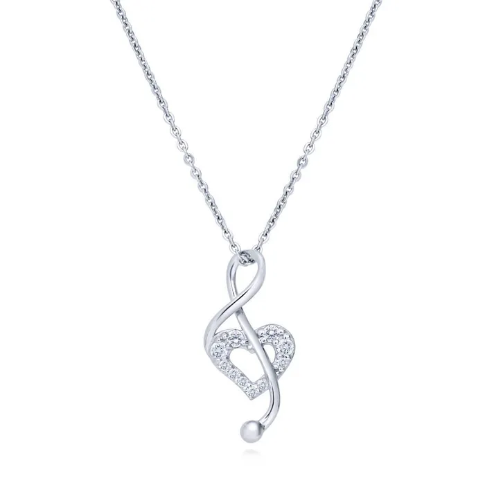 Treble Clef Music Note Open Heart CZ Necklace in Sterling Silver BERRICLE Necklaces Treble Clef Music Note Open Heart CZ Necklace in Sterling Silver BERRICLE Necklaces