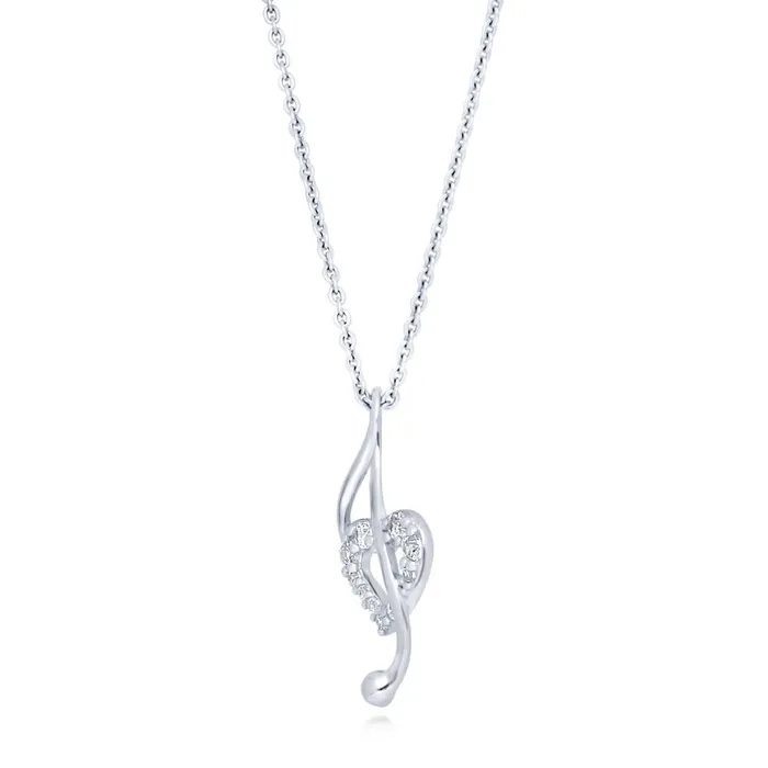 Treble Clef Music Note Open Heart CZ Necklace in Sterling Silver BERRICLE Necklaces