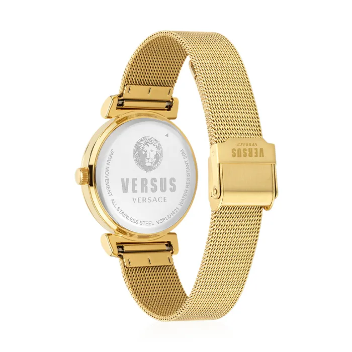 Versus Bracelets Versus Brick Lane Ladies Black Dial Gold Watch with Mesh Bracelet