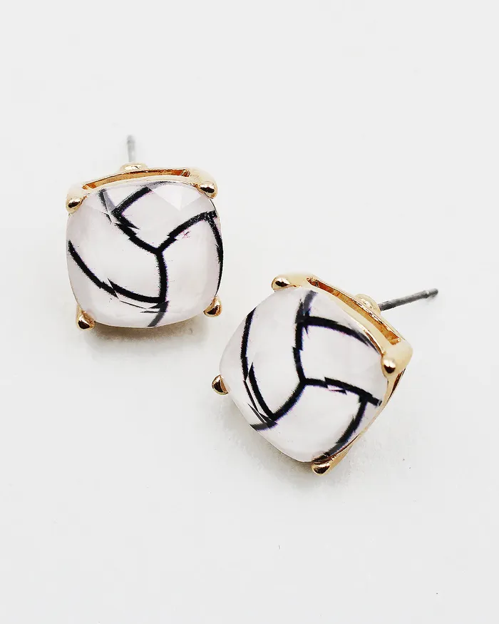 Volleyball Faceted Square Stud Earrings 03082023 Earrings