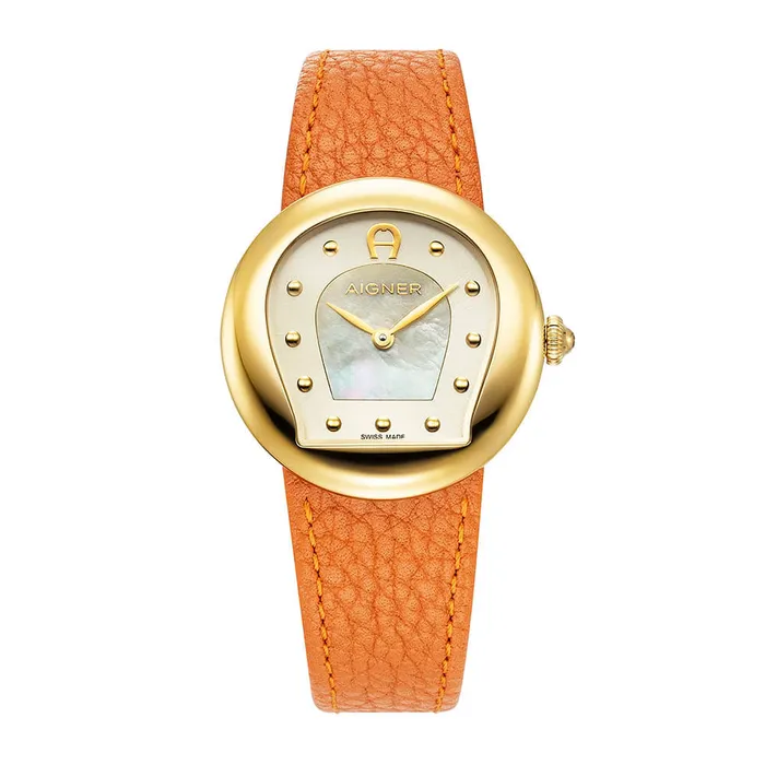 Watches Aigner Aigner Biella Ladies MOP Dial Cold Case Orange Leather Starp Watch Watches Aigner Aigner Biella Ladies MOP Dial Cold Case Orange Leather Starp Watch