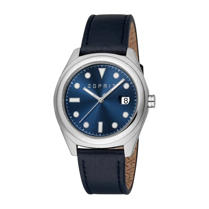 Watches Esprit Johnny II Gents Blue Dial Silver Stainless Steel Case Blue Leather Strap Watch Esprit