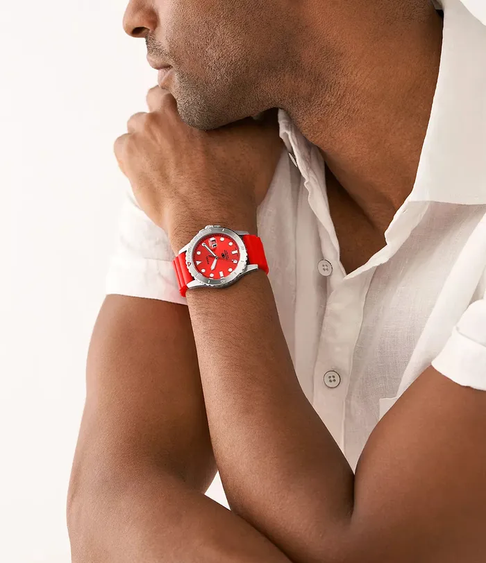 Watches Fossil Fossil Blue Dive ThreeHand Date Red Silicone Watch