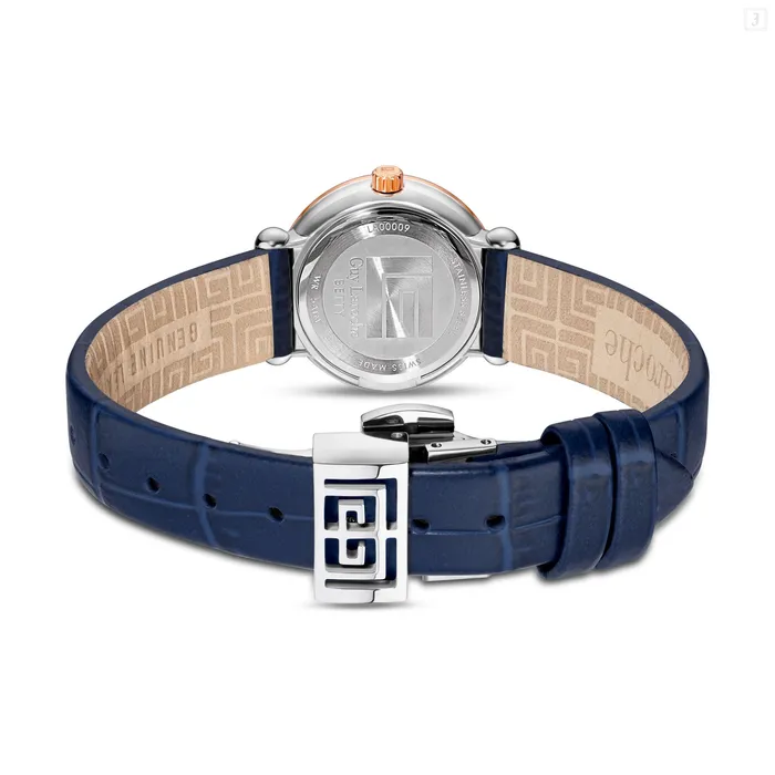 Watches Guy Laroche Guy Laroche Betty Ladies Blue MOP Dial Stainless Steel Rose Gold Case Blue Leather Starp Watch