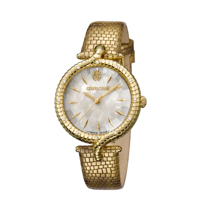 Watches Roberto Cavalli Roberto Cavalli Ladies Watch Golden Color Leather Strap Case With Mother Of Pearl Dial Watches Roberto Cavalli Roberto Cavalli Ladies Watch Golden Color Leather Strap Case With Mother Of Pearl Dial
