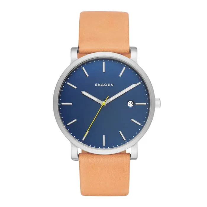 Watches Skagen Hagen Gents Blue Dial Light Brown Leather Watch Skagen