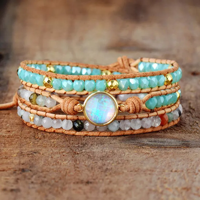 wickedafstore Bracelets Opal And Rhinestone Wrap Bracelet