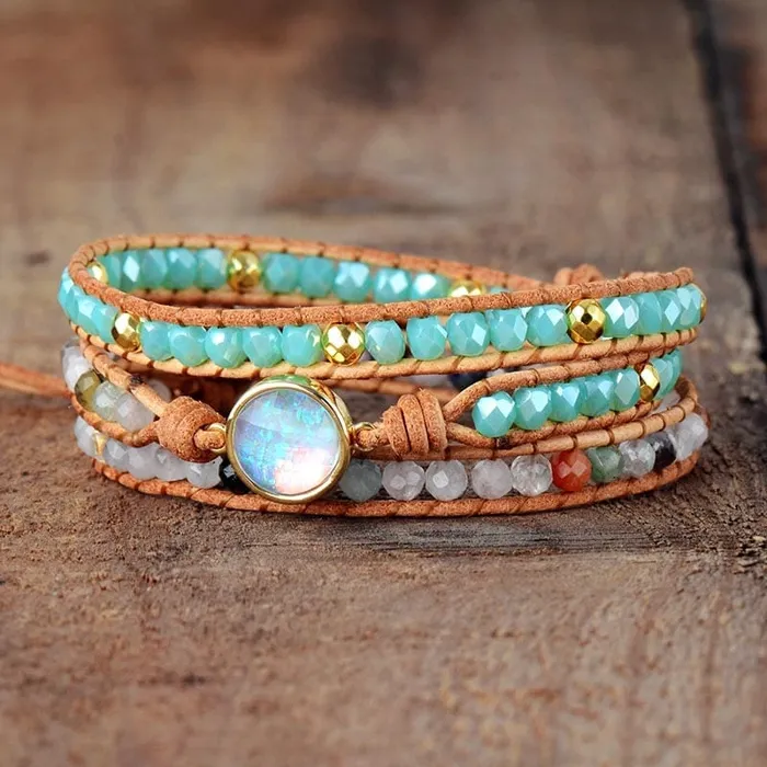wickedafstore Bracelets Opal And Rhinestone Wrap Bracelet